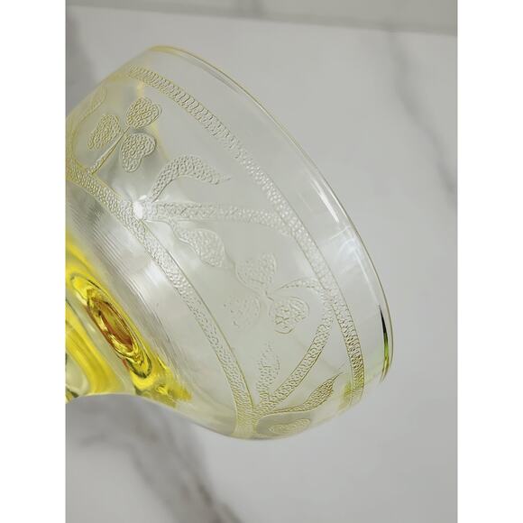Hazel Atlas Sherbet Glasses Cloverleaf Yellow Footed 30s Depression Glass 3 1/4" - Picture 12 of 13